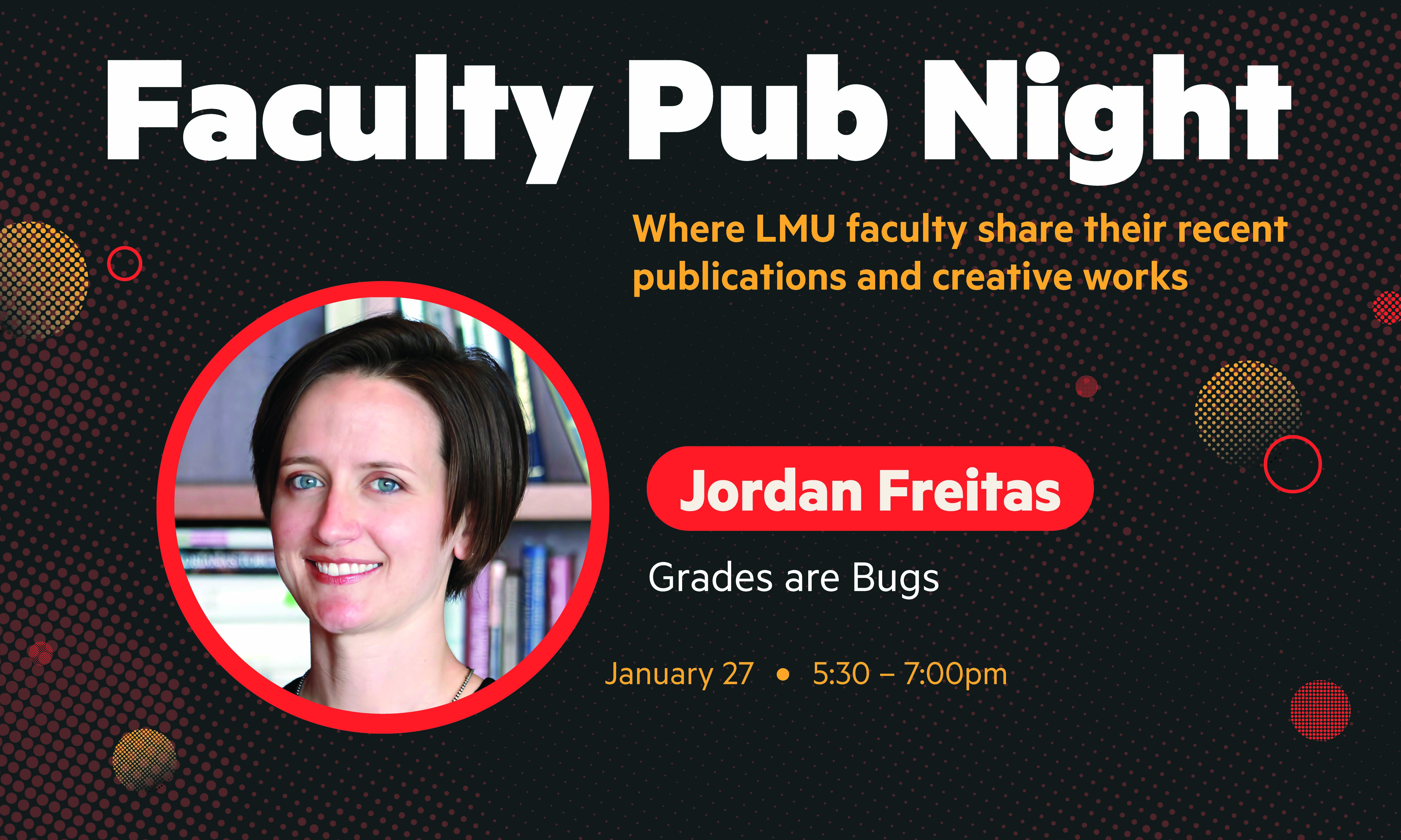 Jordan Freitas headshot with Pub Night event info